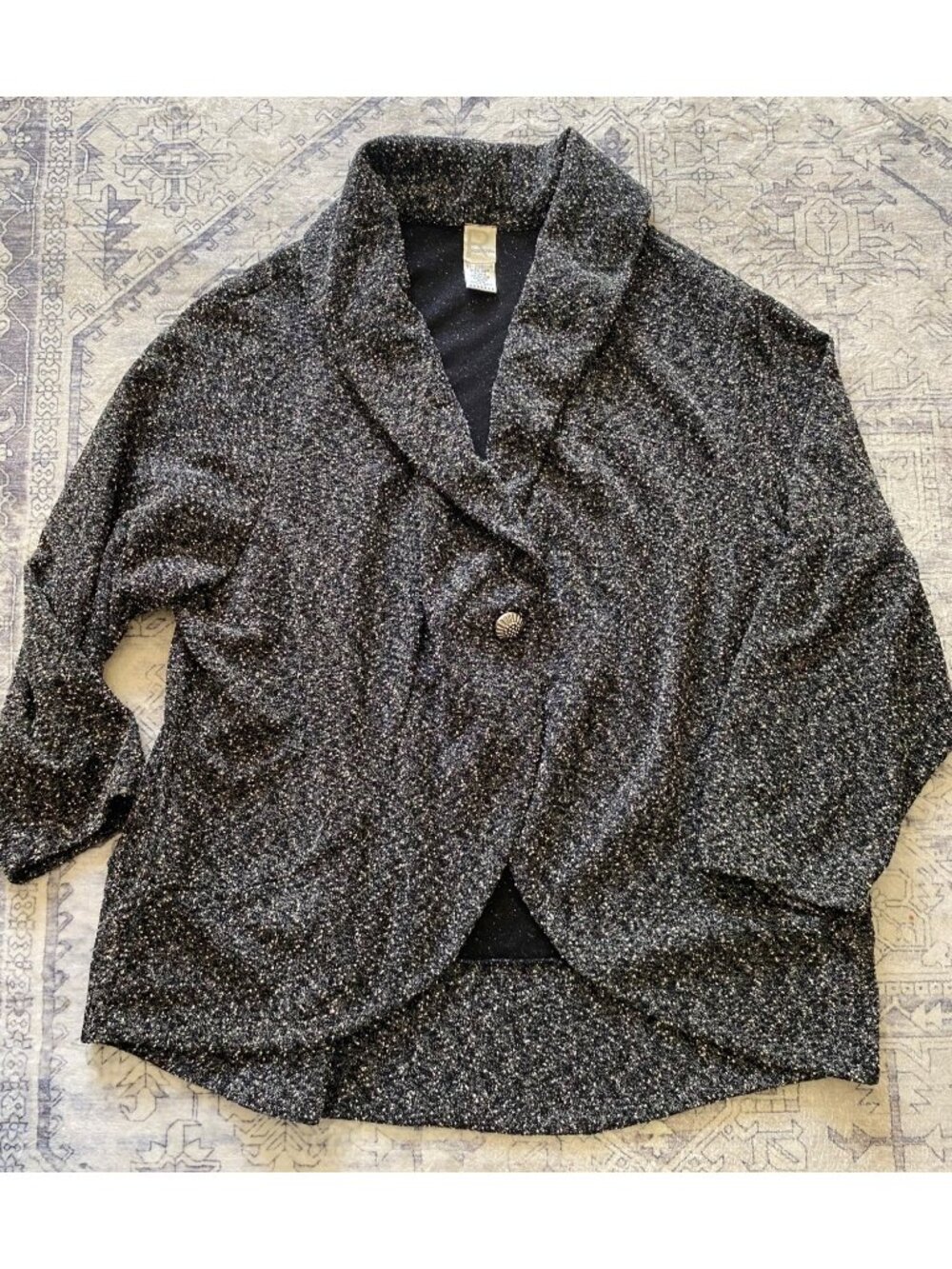 Roamans Womens Black & White Cardigan Jacket Size 34W Button Front Textured Vtg